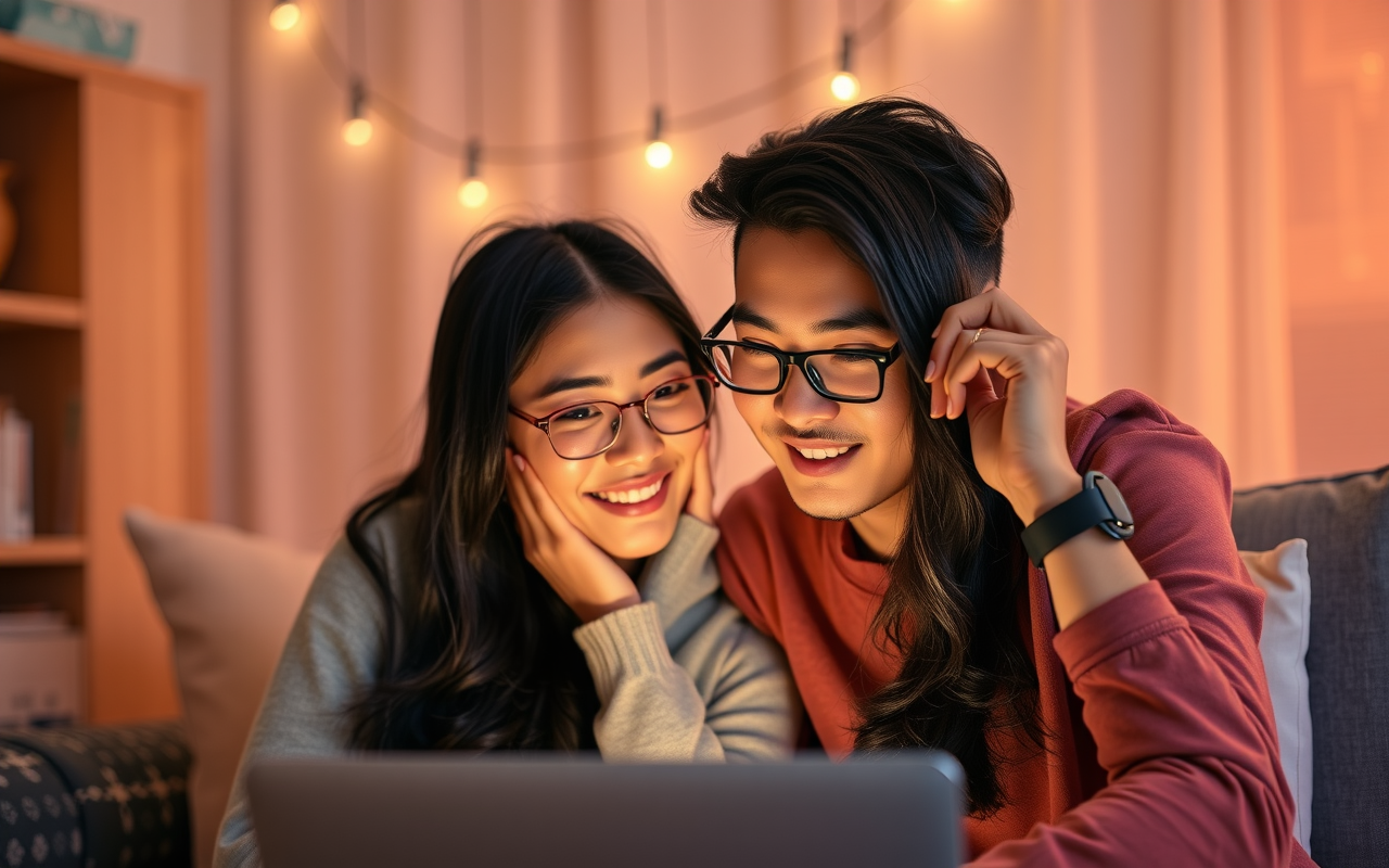 Couple maintaining a long-distance relationship through video calls