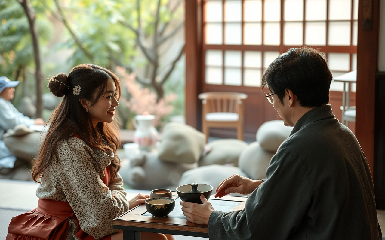Couple participating in a traditional Japanese tea ceremony
