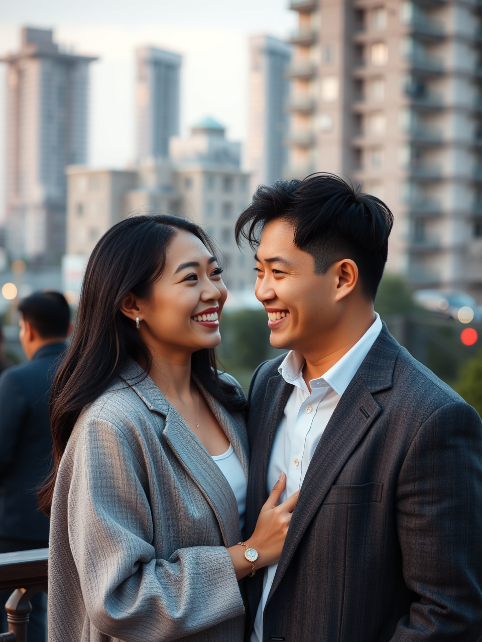 Happy Asian couple enjoying a romantic moment together