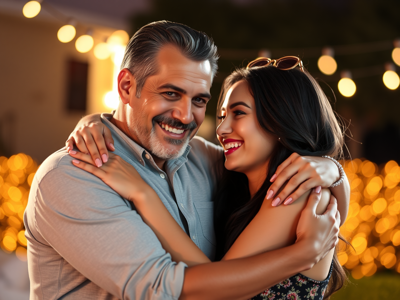 Happy Latin couple embracing, showing a successful international relationship